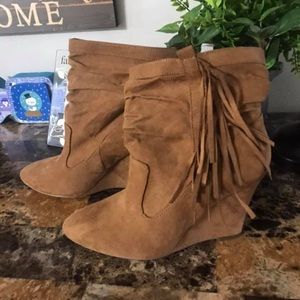 Wedge fringe booties